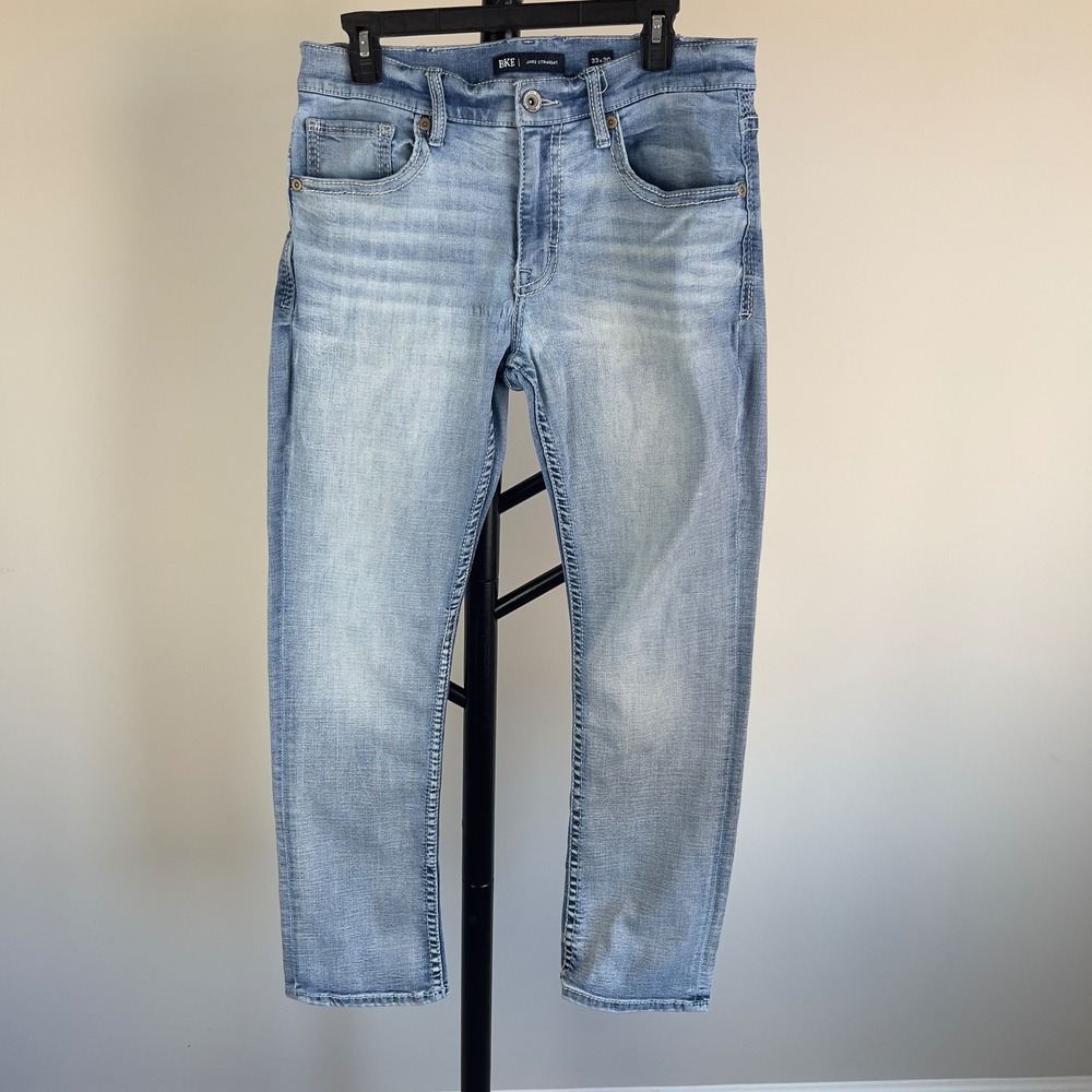 BKE Jake Straight Leg Jeans Mens 33x30 Light Wash Blue Stretch Denim Denim